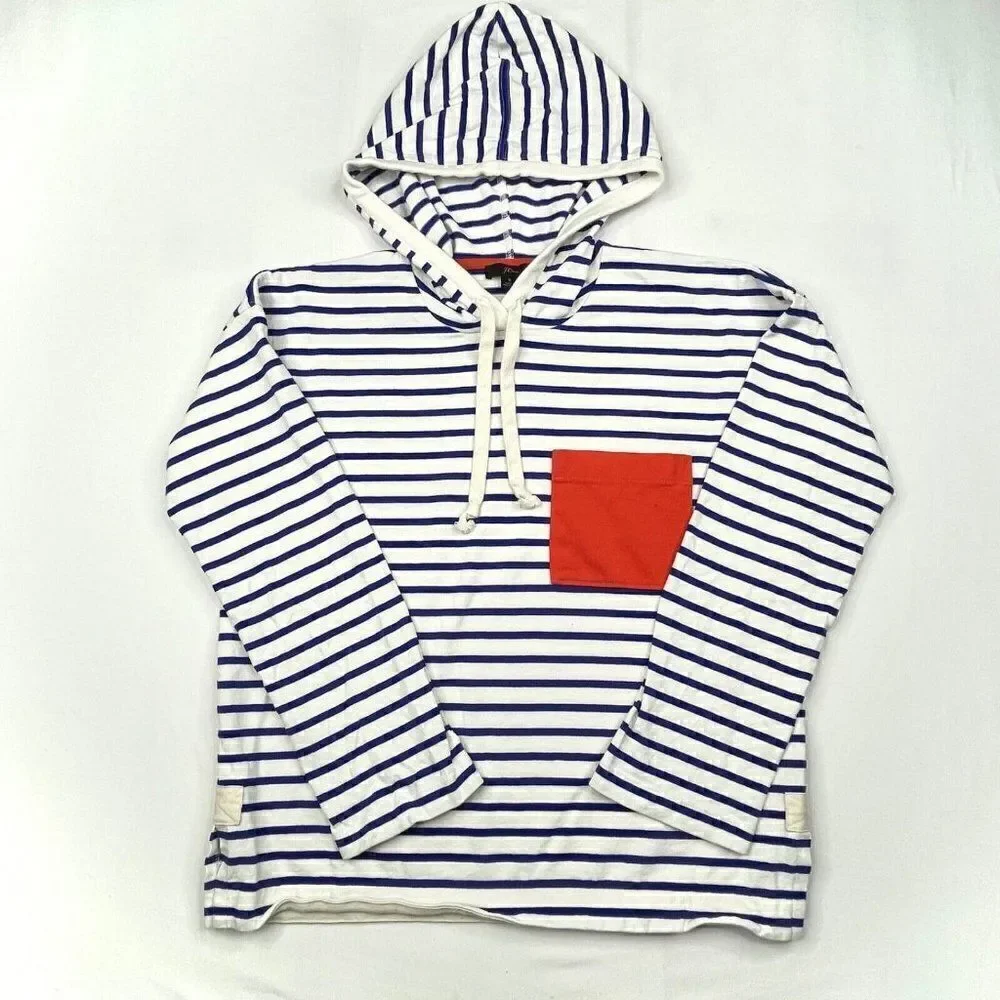 J. Crew Striped Patch Pocket Lightweight Hoodie